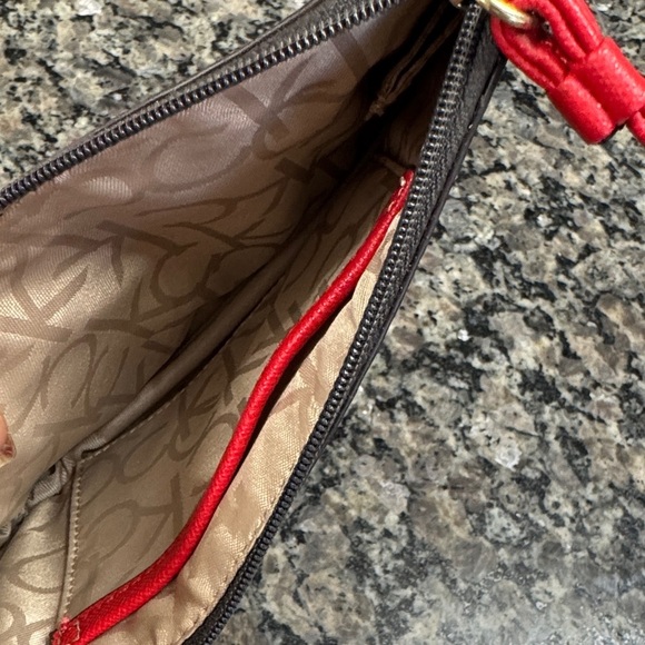Calvin Klein Logo Wristlet in Brown and Red NWT - Picture 7 of 16